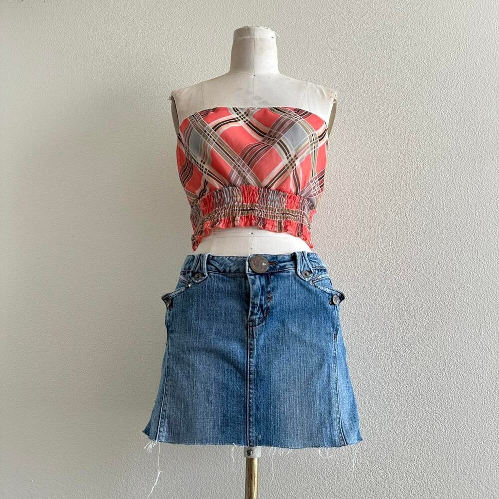 handmade orange gray striped strapless tube top